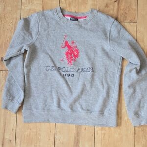 Medium - U.S. Polo Assn. Light Gray Sweatshirt with Pink Logo